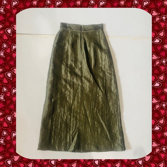 Vintage Laura Madrigano Metallic Olive Green Long Skirt Sz 2 - Picture 2 of 4